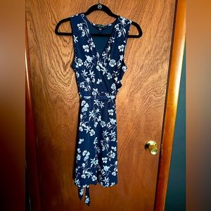 Sleeveless Navy Faux Wrap Dress